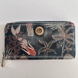 Spartina 449 Mystic Mermaid Zip Around Wallet Clutch Navy Sea Life